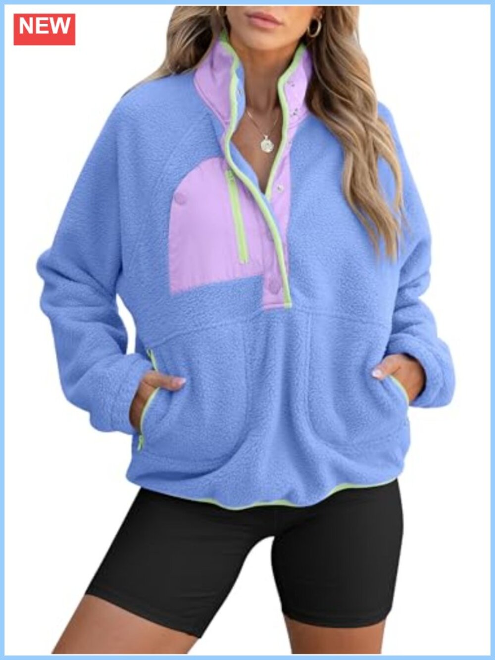 Women's Fuzzy Fleece Pullover Sherpa Jacket Sweatshirt with Pockets